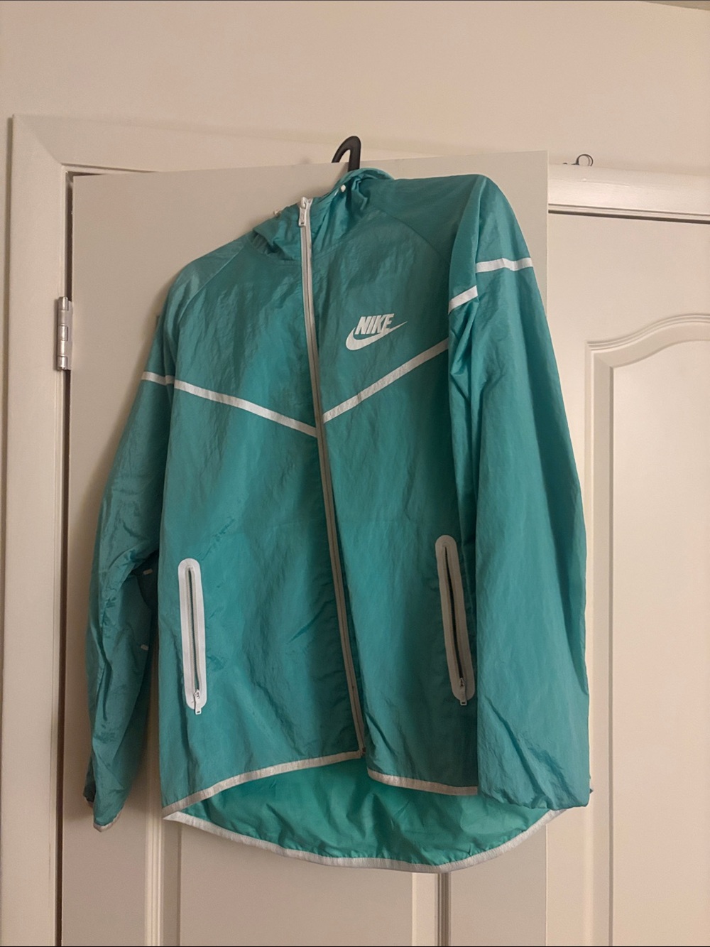 Nike Teal Hooded Windbreaker with White Accents